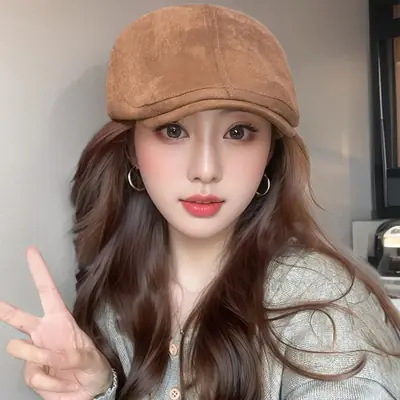 Vintage Suede Forward Hat Women 2024 Winter Anti-Wear Duck Tongue Beret