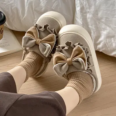 Women's Bow Cotton Slippers Winter Warm All Match