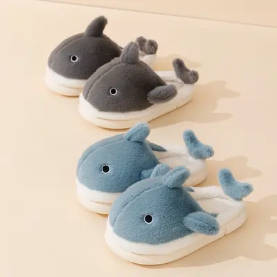 2024 New Shark Cotton Slippers Men's Warm Non-Slip