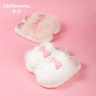 Women's Pink Polka Dot Warm Cotton Slippers
