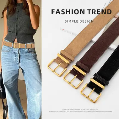 Frosted Velvet Belt Women Pin Buckle All-match Jeans Dress