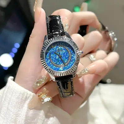 Women's Blue Starry Sky Moon Watch with Crystal Dial