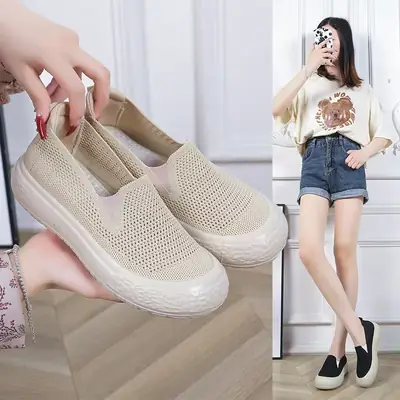 Women's Black Mesh Slip-On Casual Shoes Lightweight Soft Bottom