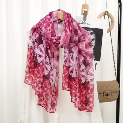 Purple Floral Printed Women's Scarf Travel Sunscreen