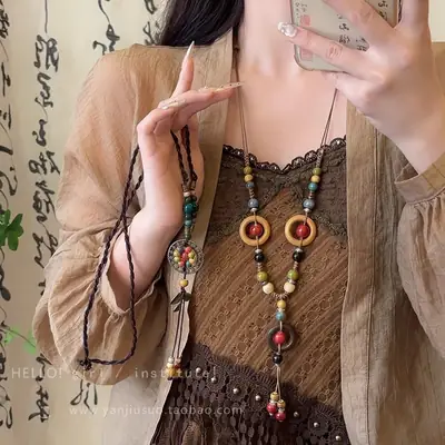 Women's Bohemian Ceramic Beaded Necklace with Pendant