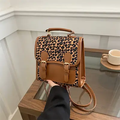 Leopard Print Shoulder Bag for Women Autumn Winter College Style