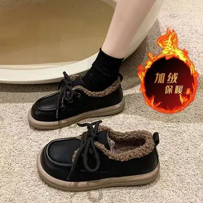 Women's Fleece Lined Loafers Black Winter Warm