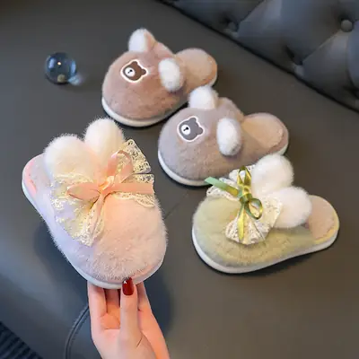 Children's Cotton Slippers Winter Girls Boys Kidsren Baby Cotton Slippers Non-Slip Indoor Home Kidsren's Furry Shoes