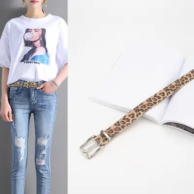 Women Leopard Print Belt with Pin Buckle