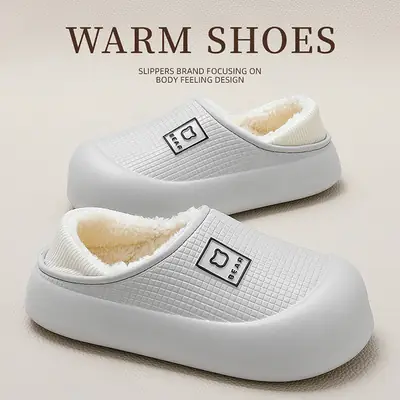 Women Winter Waterproof Cotton Slippers Light Gray