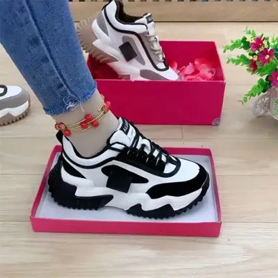 Women Black White Thick Casual Shoes