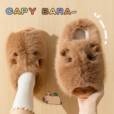 2025 New Cotton Slippers for Women, Winter Fashion, Cute Capybara Cartoon, Indoor Home Plush Thick-Soled Warm Slippers