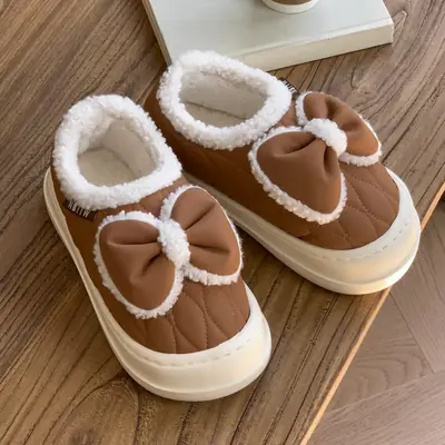 Women's Fleece Bow Slipper Winter Warm Thick Sole