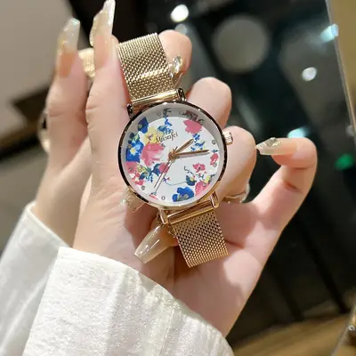 Korean Style Flower Diamond Watch for Girls