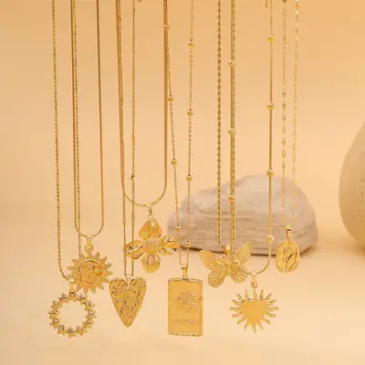 Stainless Steel Butterfly Sun Love Necklace Set