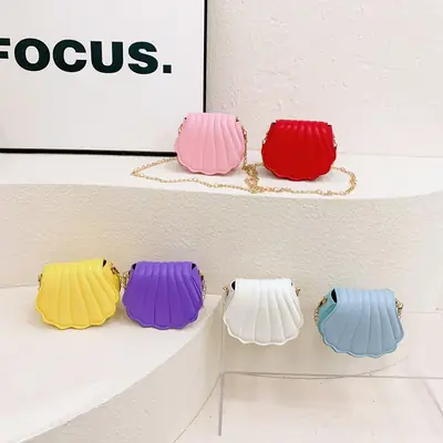 Cute Shell Bag for Kids Girls Blue Chain Shoulder