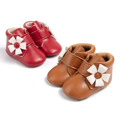 2024 cross-border autumn and winter new baby shoes warm leather boots flower velcro non-slip toddler shoes baby shoes