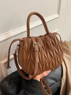 Cross-Border Women's Quilted Bucket Bag 2026 Winter
