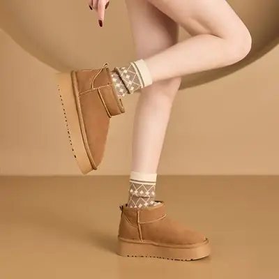 Women's Black Faux Suede Snow Boots with Thick Sole