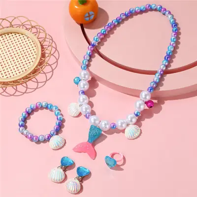 Children's Princess Jewelry Set with Mermaid Tail & Necklace