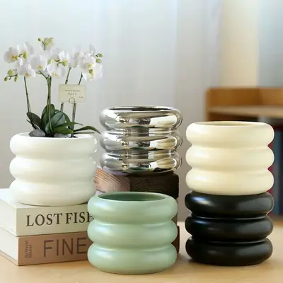 Ceramic Flower Pot Household Donut Potted Plant Exquisite White Ins Style Entry Luxury Creative Cream Style Phalaenopsis Special