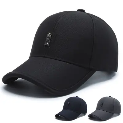 Men's Black Embroidered Baseball Cap with Leather Label