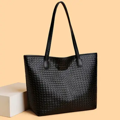 Black Woven Women's Tote Bag Large Capacity Commuter