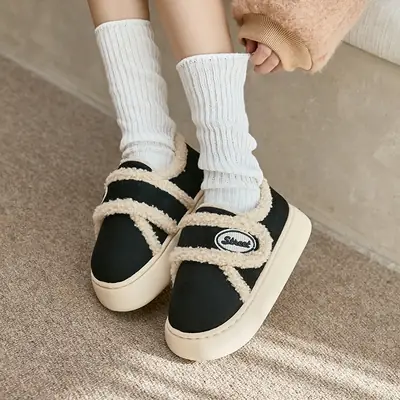 Women's Black Wool Slippers Winter Warm Indoor