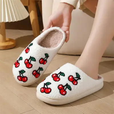 Cross-border winter cherry cotton slippers women's wholesale household indoor non-slip warm slippers autumn and winter home TEMU hair generation