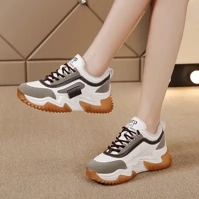 Women's Black White Thick Sole Casual Shoes
