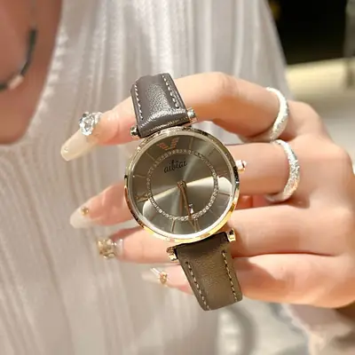 Grandma Gray Ferris Wheel Watch for Women with Genuine Leather Band