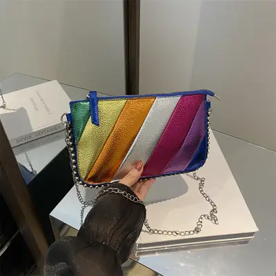Rainbow Striped Shoulder Bag for Women 2024
