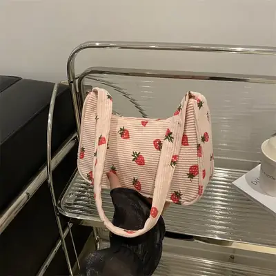 Strawberry Print Shoulder Bag Lightweight Commuting