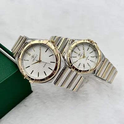 Gold Plated Waterproof Couple Watches Classic Steel Band