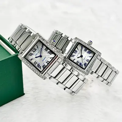 Gold Square Watch Set for Men Women Luxury Diamond Encrusted