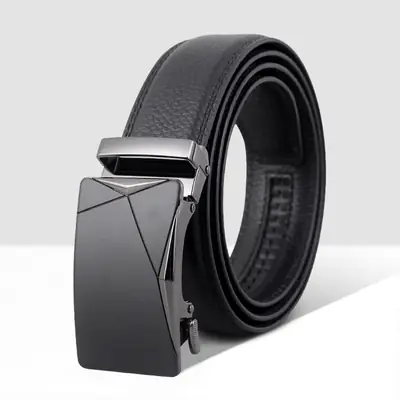 Men's Black Leather Belt Automatic Buckle Business Casual