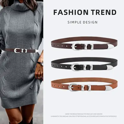 New Retro Belt Women's Top Layer Cowhide Fashion All-match Decorative Jeans Skirt American Belt Women's Cross-border
