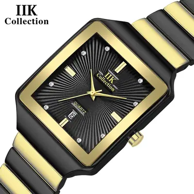 Classic Square Watch for Men with Gold Black Band