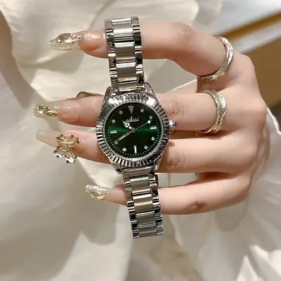 Green Water Ghost Women's Quartz Watch with Silver Steel Belt