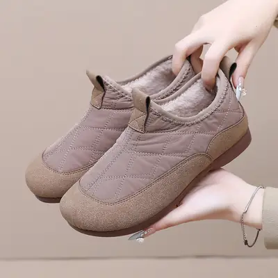 Snow Boots, Birkenstock Shoes, Women's Autumn and Winter Fleece-Lined Women's Shoes, Women's Cotton Shoes, Slip-On Soft-Soled Mom Shoes, Fashionable Casual Shoes