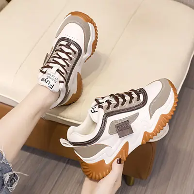 Women Chunky Lace Sneakers White Black Grey