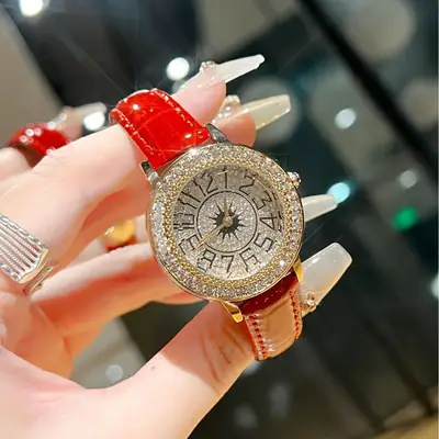 Women's Diamond Encrusted Watch Belt Set