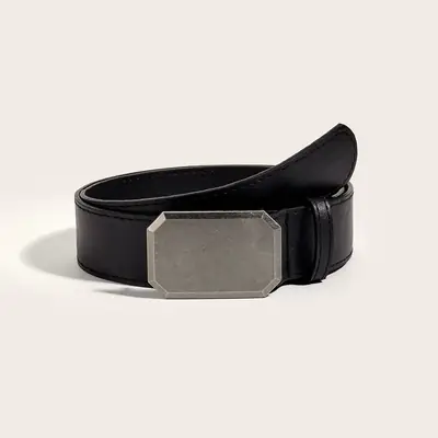 Women's Black Decorative Belt with Smooth Buckle