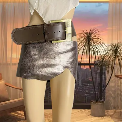 Vintage Leather Belt with Gold Rivet for Women