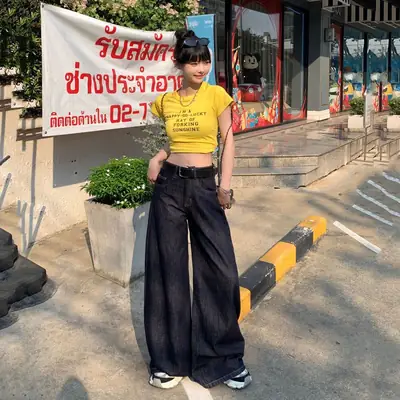 Dark Blue Wide Leg Jeans Women's Slim Fit 2024