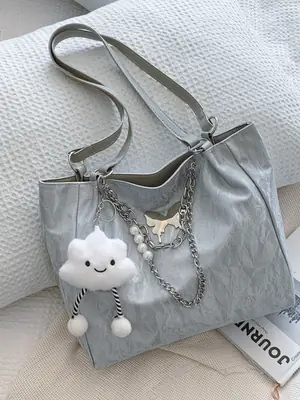 Women's Creamy Cloud Handbag with Chain Accessory