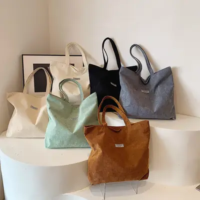Women's Corduroy Tote Bag Brown Large Capacity 2023