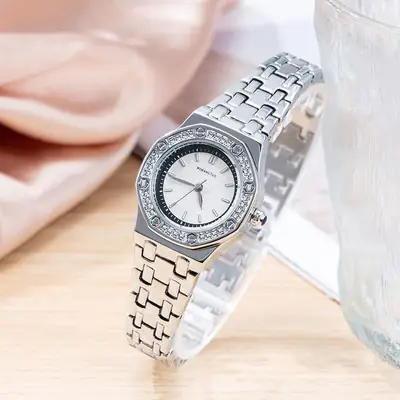 Gold Cross Bracelet Women's Quartz Watch with Crystal Dial