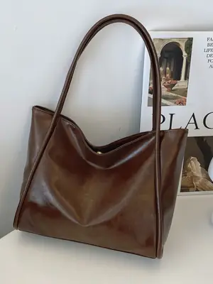 Brown Leather Tote Bag for Women 2024 New