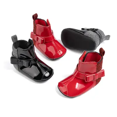 2024 autumn and winter new baby shoes warm thin flashing leather boots bow hook and loop toddler shoes baby shoes